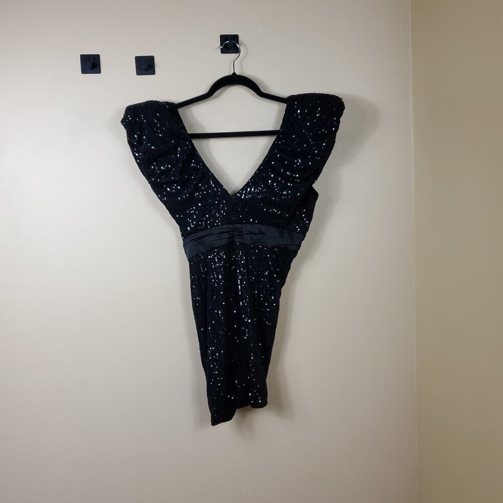 Elle Zeitoune Marla Sequin Mini Dress in Black Size Small